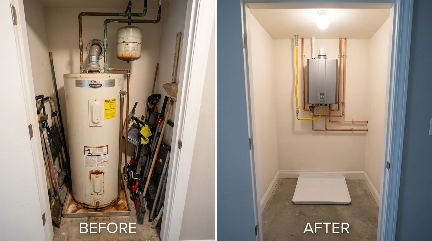 Tank water heater versus wall-mounted tankless unit comparison for Inverness, FL homeowners